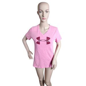Under Armour Shirt Woman's Small Pink Semi Fitted Heatgear Athletic Athleisure‎
